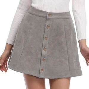 Argstar Women's Faux Suede Button Closure A-Line Mini Short Skirt